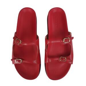 NWOB J.Crew New Colbie Sandals 12 Red Leather Double Strap Slip On Slides CH293